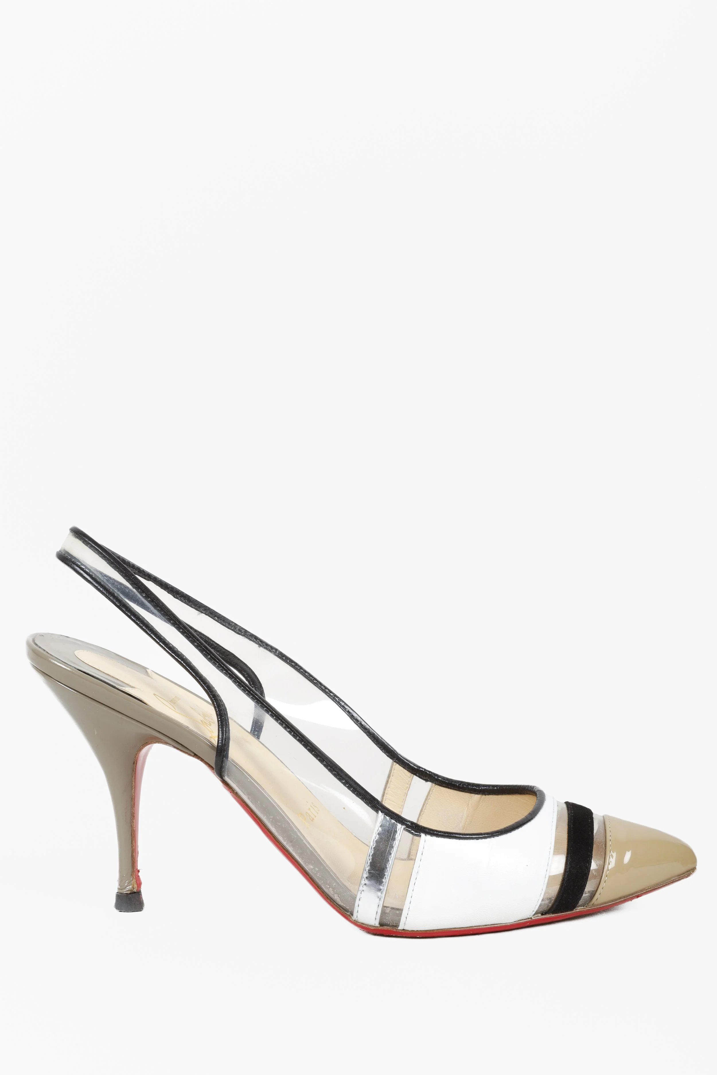 Christian Louboutin Clear PVC Brown Patent Leather Slingback Heels BLOGGER ARMOIRE